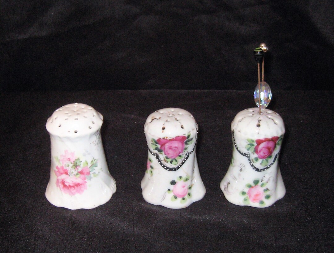 Antique Ceramic Hat Pin Holder Porcelain Pink Floral Etsy