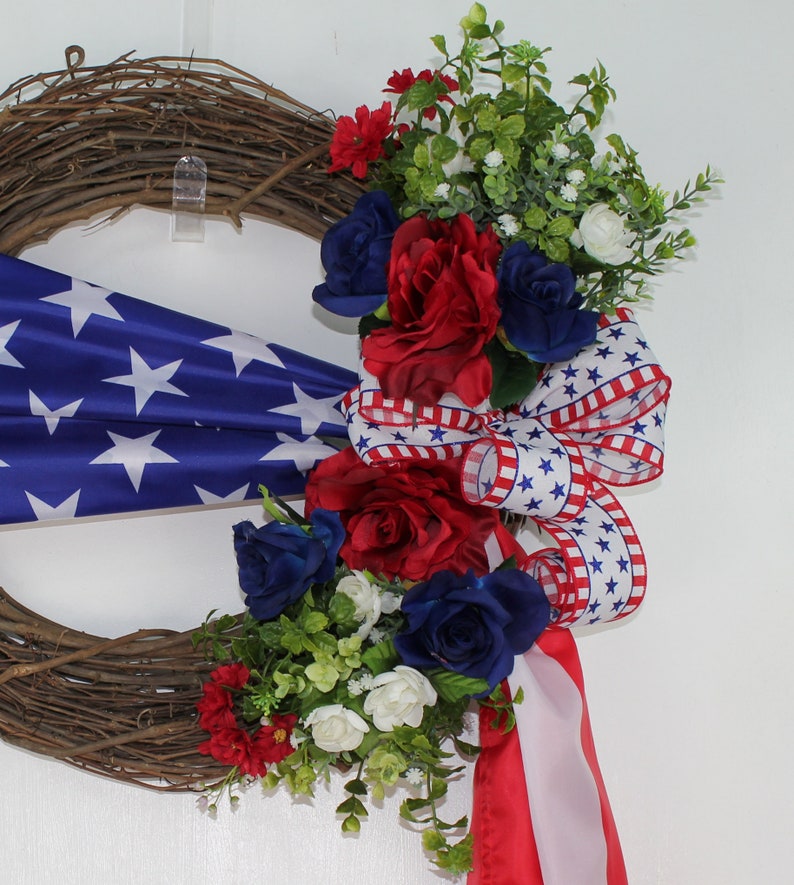 24" Patriotic Eagle American Flag Wreath For Front Door – Handmade Red White & Blue Bald Eagle Door Wreath, Weather-Resistant Americana Decor For 4th Of July, Memorial Day & Veterans (A