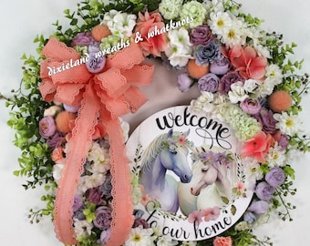 Welcome Wreath, Spring Wreath, Summer Wreath, Everyday Wreath, Front Door Wreath, Horse Wreath, Farmhouse Wreath