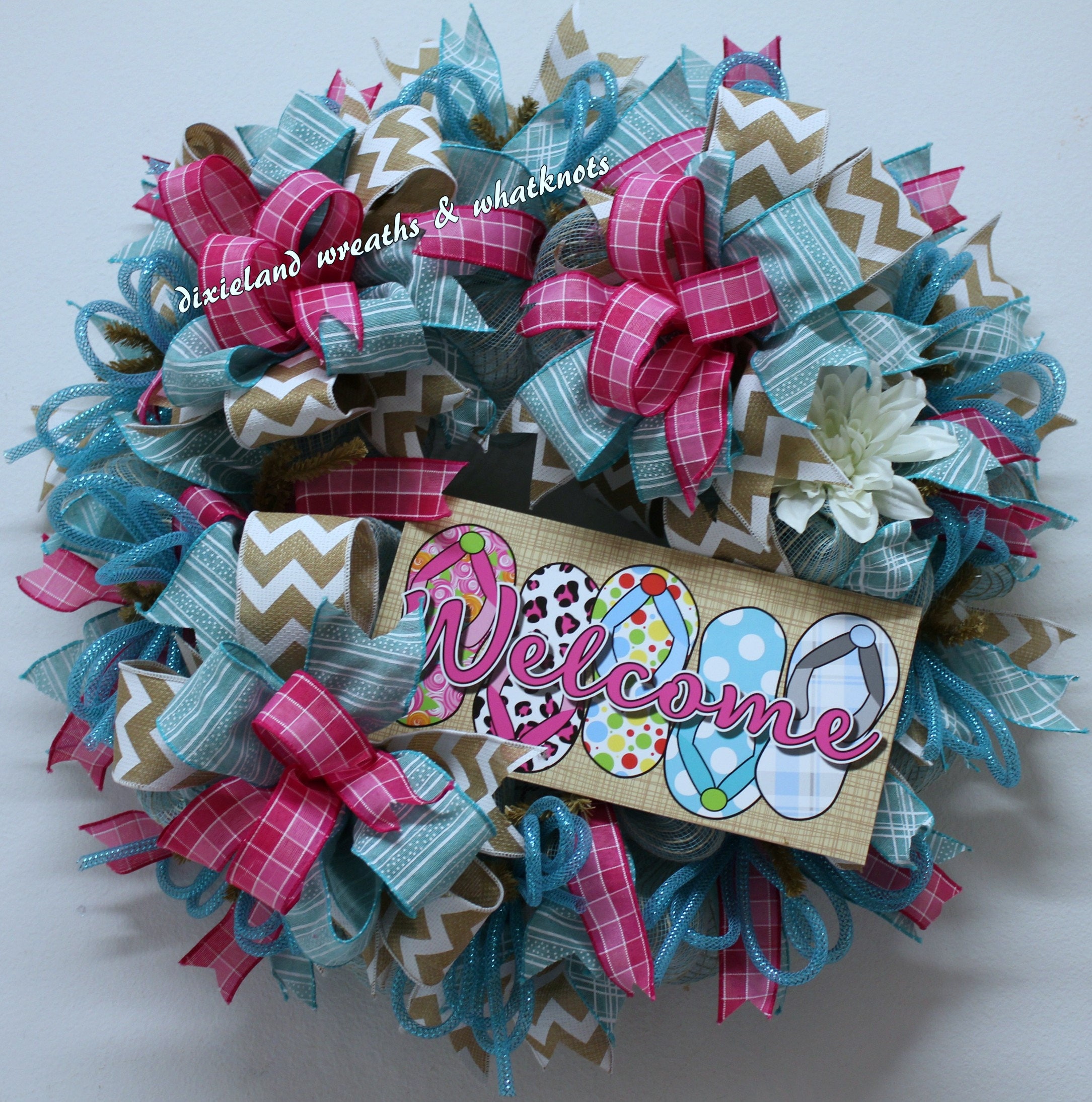 Welcome Wreath Flip Flop Wreath Front Door Wreath Everyday Etsy
