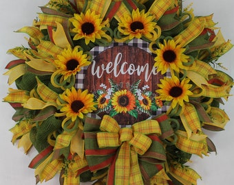 Fall Wreath, Sunflower Wreath, Welcome Wreath, Spring Wreath, Summer Wreath, Front Door Wreath, Everyday Wreath, Sunflower Decor