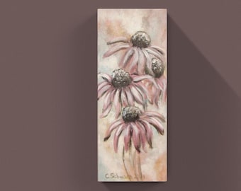 FROSTIGER ROSA SONNENHUT 20cmx50cm - glitzerndes Blumenbild mit Echinacea im Shabby Chic Look auf Leinwand