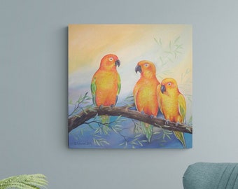 Acrylgemälde Sonnensittiche  - Kunst Papagei Bild Malerei Kunst Vogelmalerei Leinwandbild 70cm x 70cm, Original