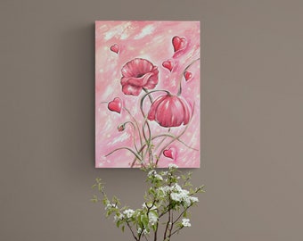 Acrylgemälde VALENTINES DAY  -  Kunst Bild Blumenmalerei Natur Mohn Unikat 50cmx70cm handgemaltes Original