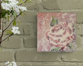 ABSTRACT ROSE - small rose picture on canvas 20cmx20cm with glitter in shabby look