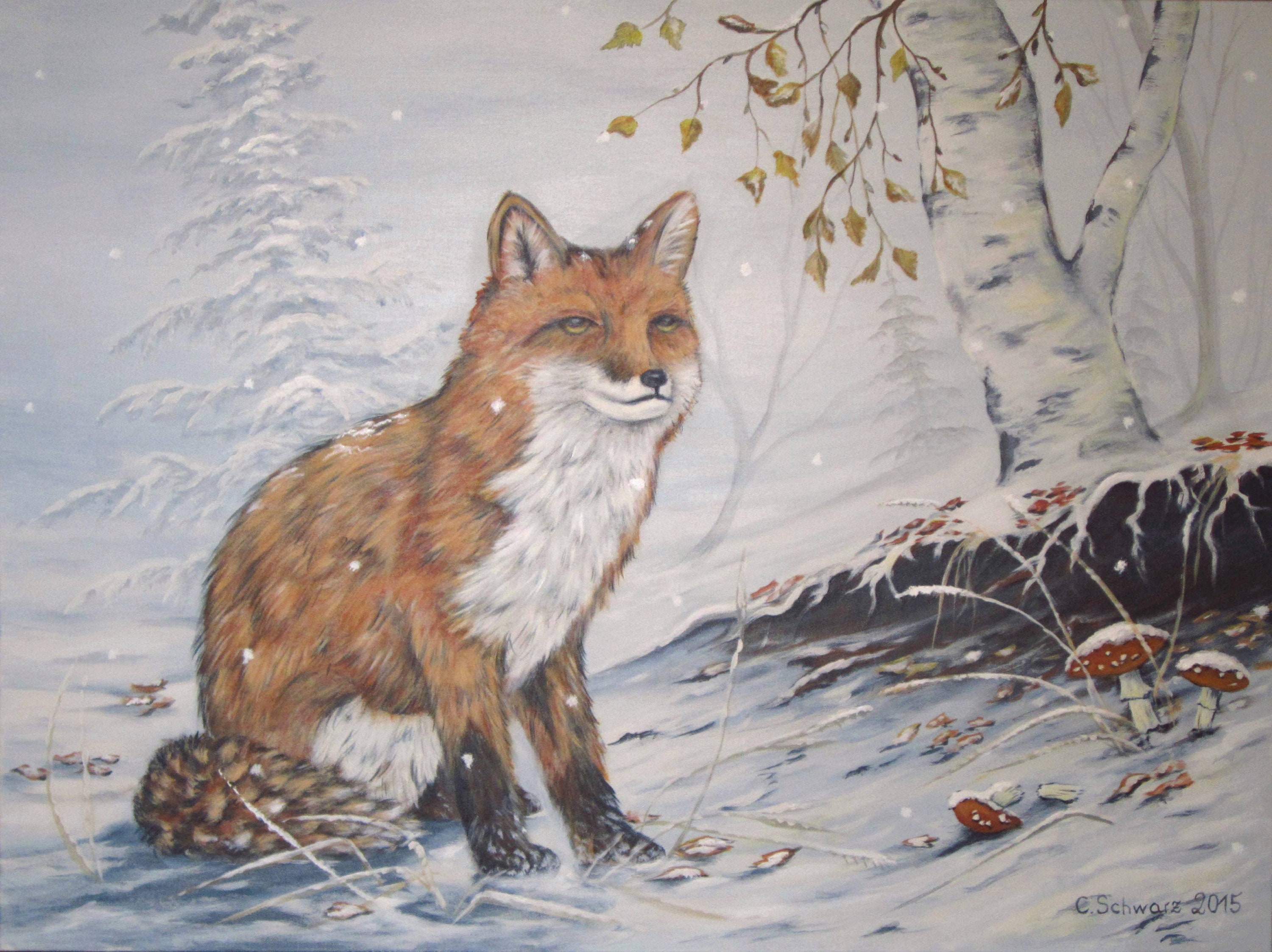 Acrylgemälde EARLY WINTER Fuchs Winterbild gemalt Original | Etsy