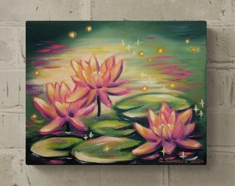 SPARKLING WATER LILIES  - kleines Seerosengemälde voller Magie von Christiane Schwarz