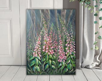 FINGERHÜTE IM MORGENGRAUEN -  stimmungsvolles Gemälde mit Fingerhüten auf Leinwand 60cm x 80cm