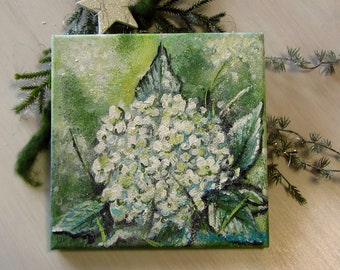 GLITZERNDE HORTENSIE  - hübsches Acrylgemälde auf Leinwand  20cmx20cm mit Glitter - Künstlerin Christiane Schwarz