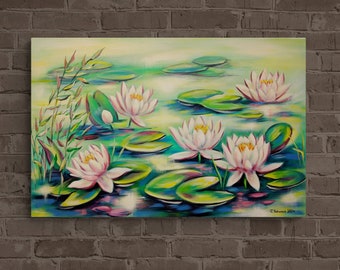 WATER LILY SPLENDOR - wunderschönes Seerosenbild auf Leinwand von Christiane Schwarz