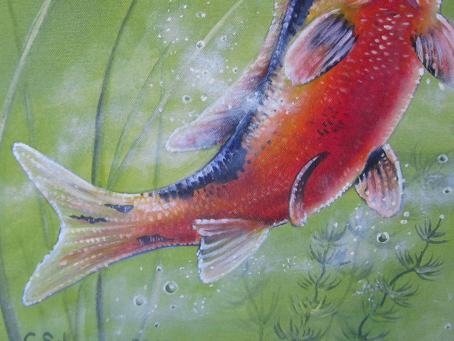 Kois Im Grünen Teich Kunst Bild Acryl Original Fische gemalt Etsy.de