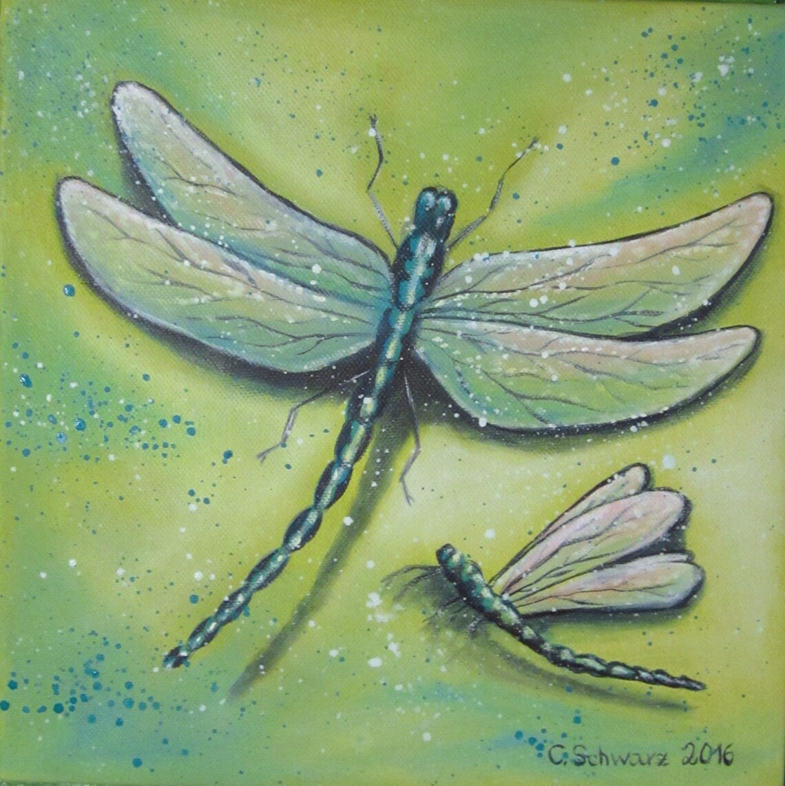 Acrylic Painting DRAGONFLIES Art Canvas Picture Gift Dragonflies