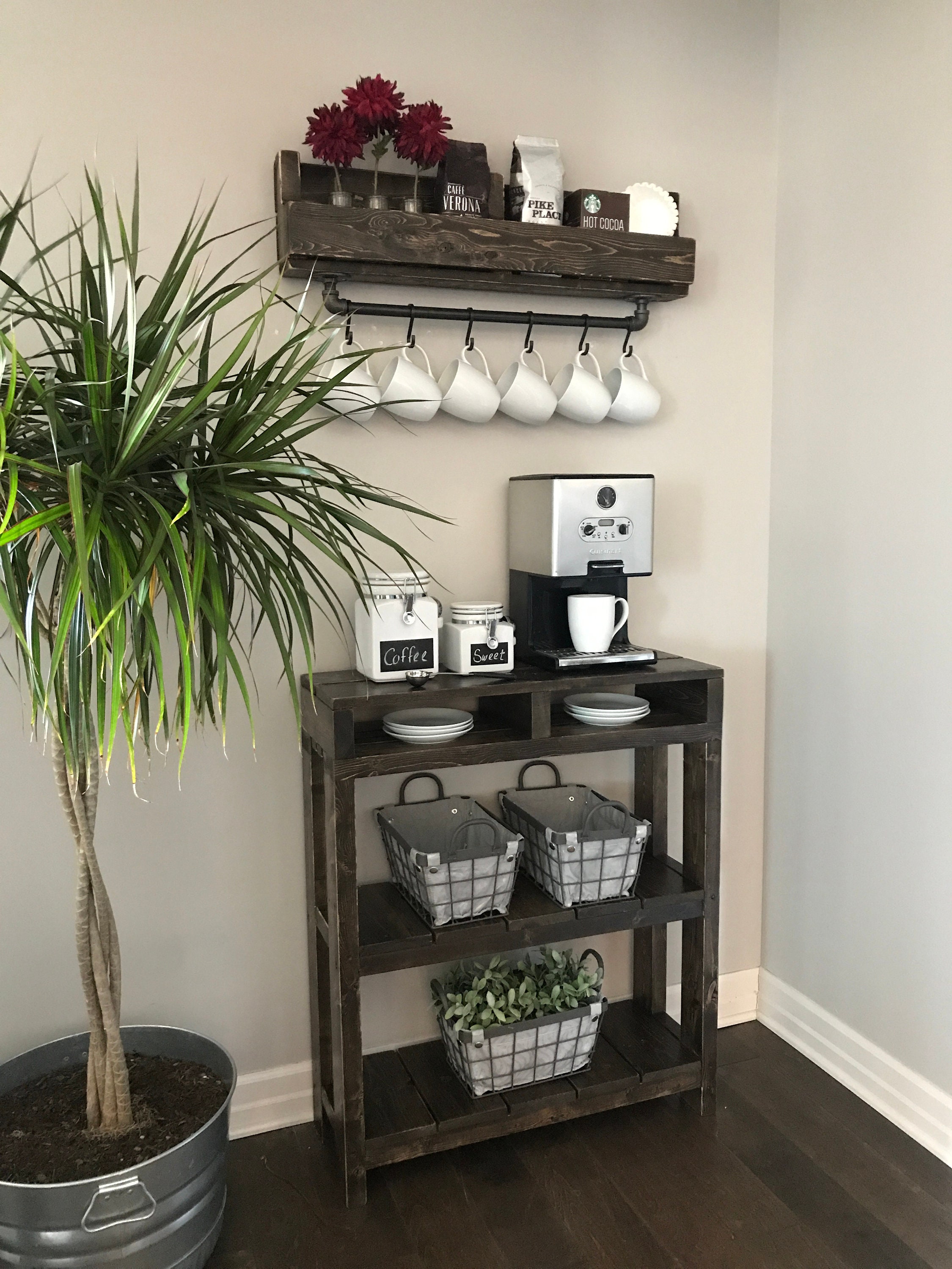 Coffee Station Organizer, Coffee Bar Organizer Countertop,Cup and Lid  Holder Coffee Cup Dispense,Rustic Coffee Bar Decor for Coffee Accessories