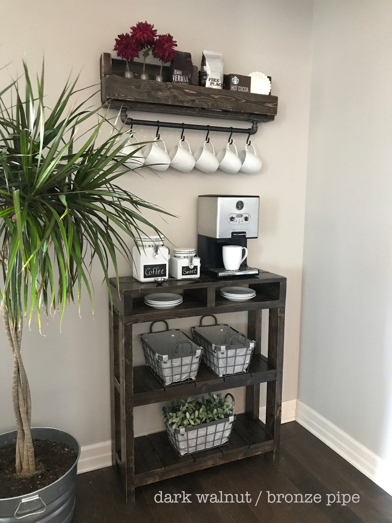 Shari Industrial Coffee Bar Shelf//Coffee Beverage Caddy//Industrial Pipe Coffee Bar Shelf with hooks image 6