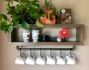 Gabi Coffee Bar Shelf//Coffee Shelf//Industrial Coffee Shelf//Coffee Station Shelf//Coffee Cup Shelf//Pipe Coffee Shelf