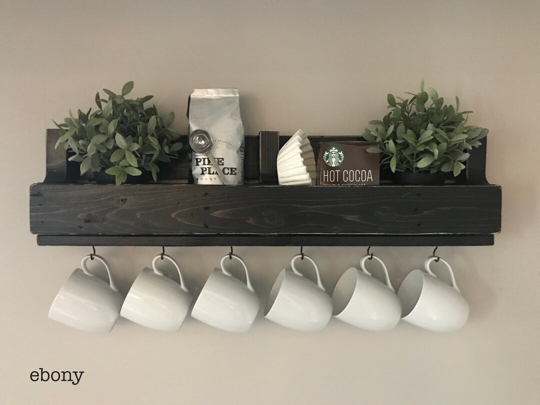 Coffee bar shelf with hooks hotsell
