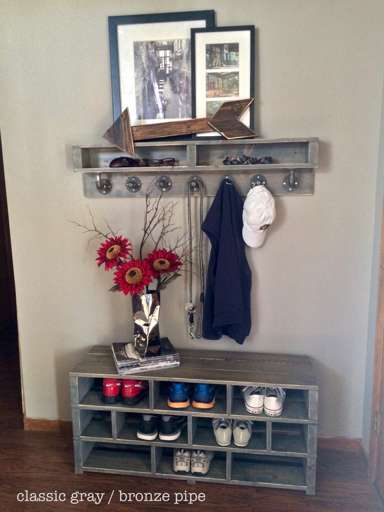 Naomi Wood Rustic Industrial Pipe Coat Rack/Shelf Combo 46W X Etsy