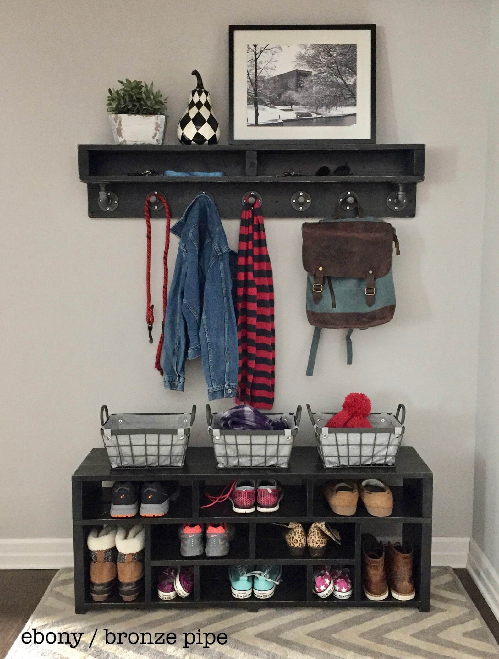 Naomi Wood Rustic Industrial Pipe Coat Rack/Shelf Combo 46W X Etsy