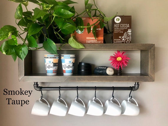 Coffee bar shelf with hooks hot sale