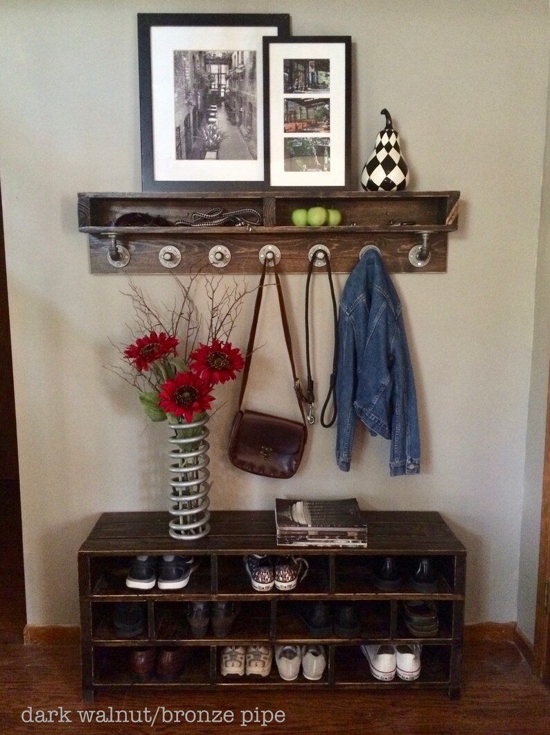 Naomi Wood Rustic Industrial Pipe Coat Rack/Shelf Combo 46W X Etsy