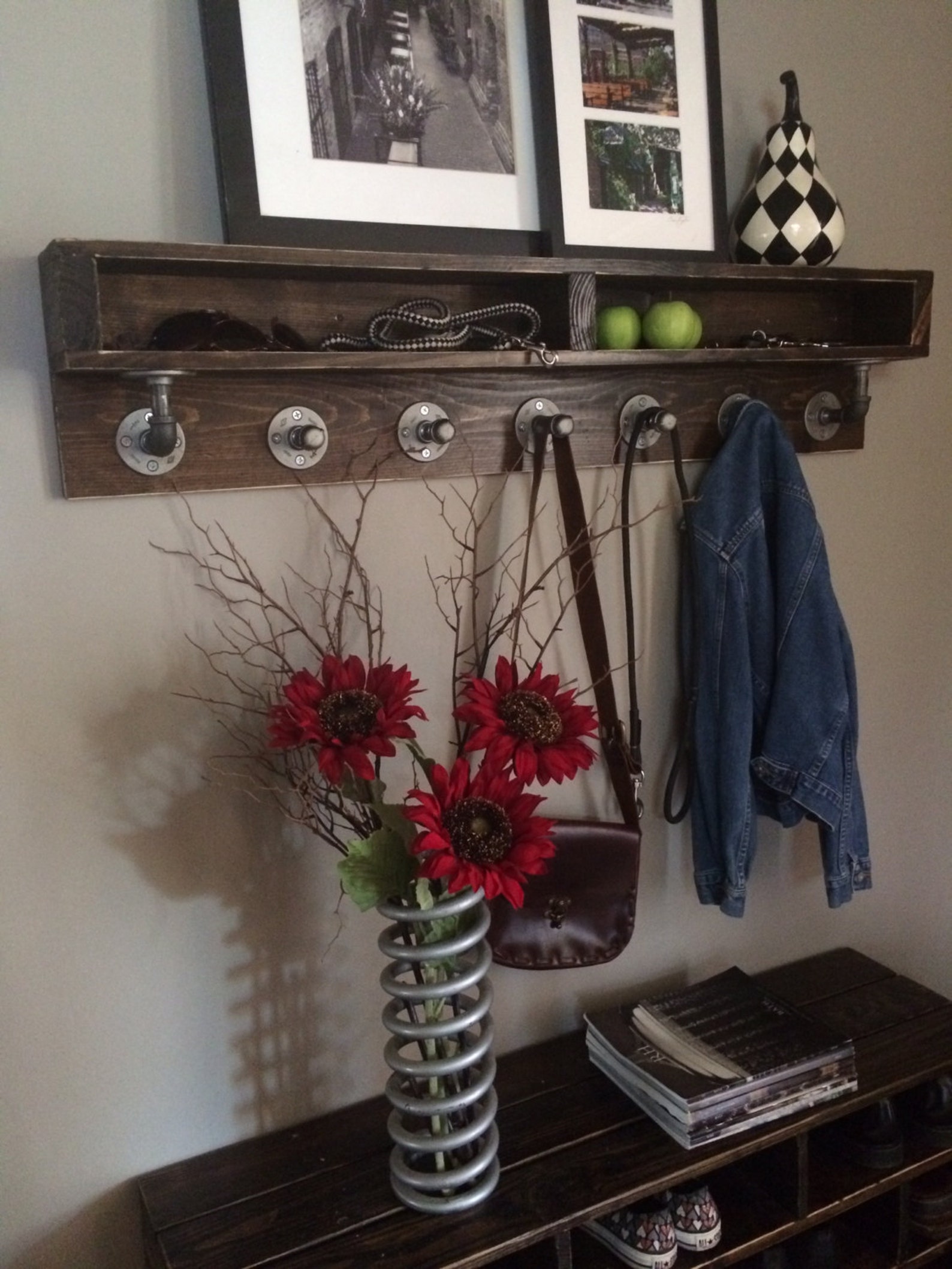 Naomi Wood Rustic Industrial Pipe Coat Rack/Shelf Combo 46W X Etsy
