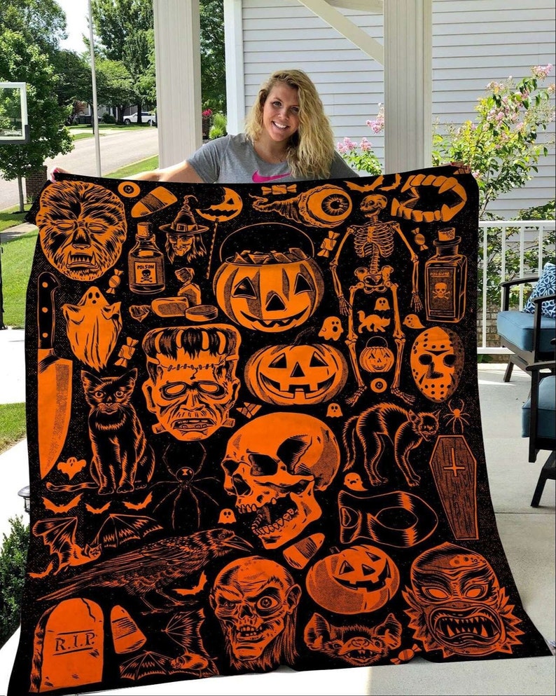 Halloween Pumpkin Blanket Skull Blanket Halloween Throw image 0