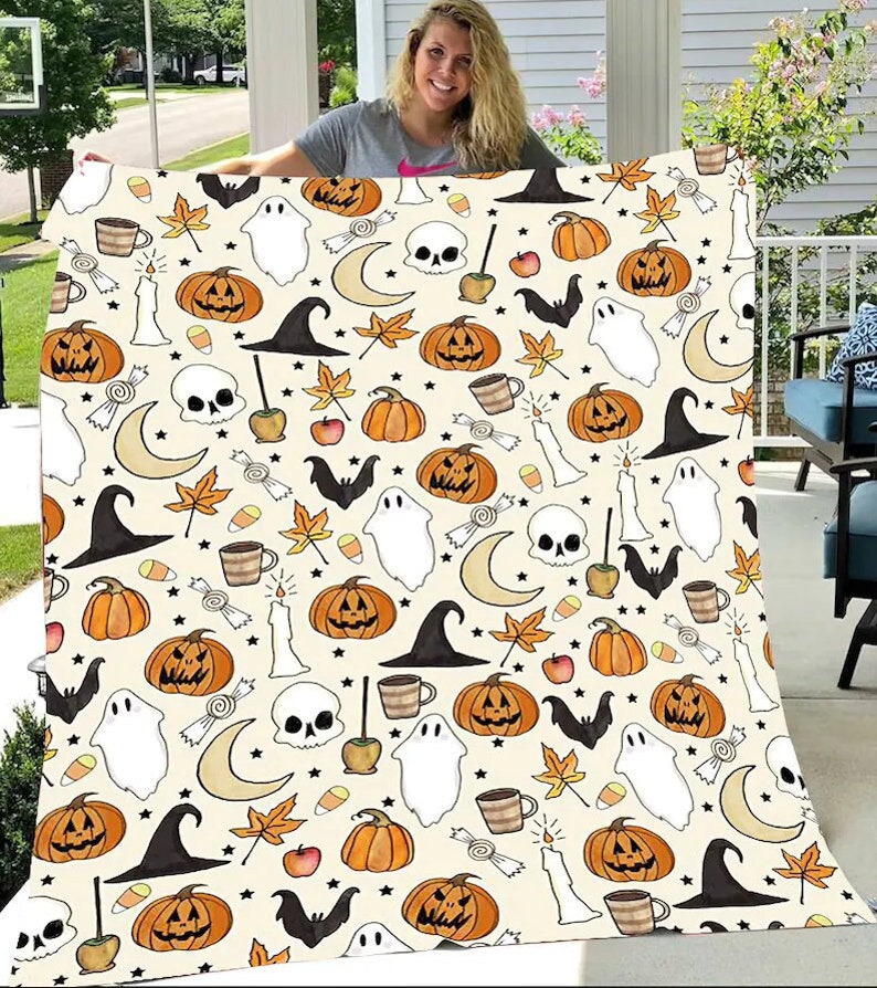 Ghost Blanket Halloween Throw Blanket Pumpkin Blanket Fall image 0