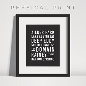 Austin, Texas Print | Zilker Park, Lake Austin, Deep Eddy, South Congress, Domain, Rainey, Barton Springs | Décor for Home, Dorm or Office