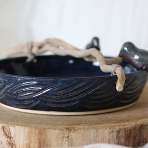 Tabletop Fine Art. Birdbath. Bird Feeder with driftwood. Handmade stoneware pottery.