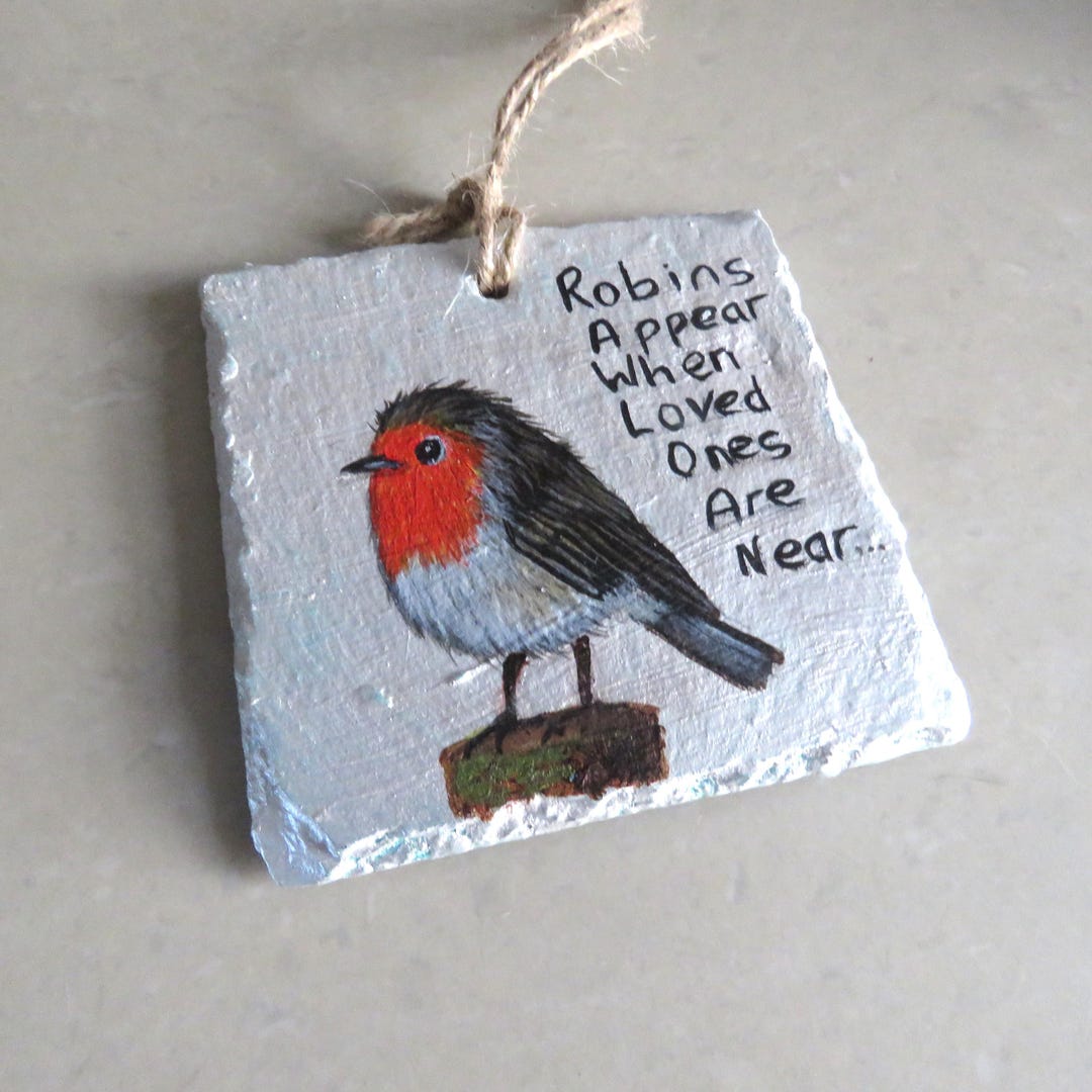 Robin Slate Hand-painted Robin Slate, Memorial Keepsake,