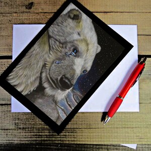 biglietto di auguri orso polare, salva il pianeta, biglietto di auguri lupo che ulula, biglietto lupo fantasy, biglietto di auguri caro bianco, biglietto gatto bianco fantasy