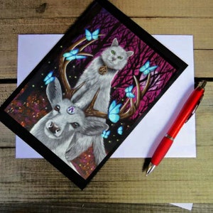 carte de chat blanc fantastique, carte de voeux ours polaire, sauvez la planète, carte de voeux loup hurlant, carte de loup fantastique, carte de voeux cher blanc,