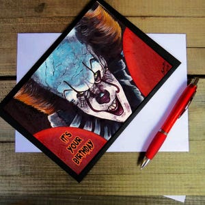 cartão de felicitações personalizado de Halloween, cartão de felicitações Penny Wise, cartão It, cartão Its your birthday, cartão Creepy clown, cartão Penny Wise clown