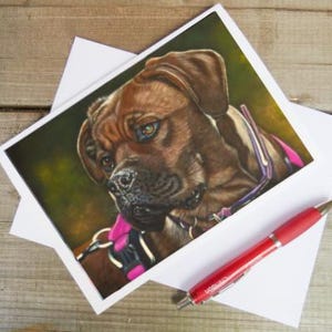Kaart van de Bordeauxdog, Bordeaux-kunstkaart, wenskaart Bordeaux-mastiff, Bordeauxdog, tekenopdracht voor huisdieren