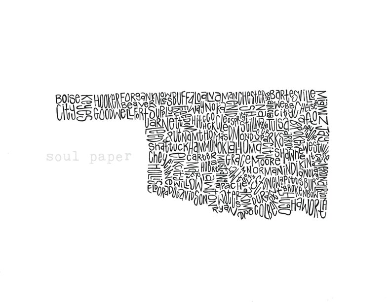 Oklahoma Map Oklahoma Art Oklahoma Wall Art Oklahoma State Etsy
