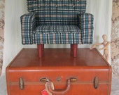 CHAIR Retro 1960s style mini upholstered blue plaid