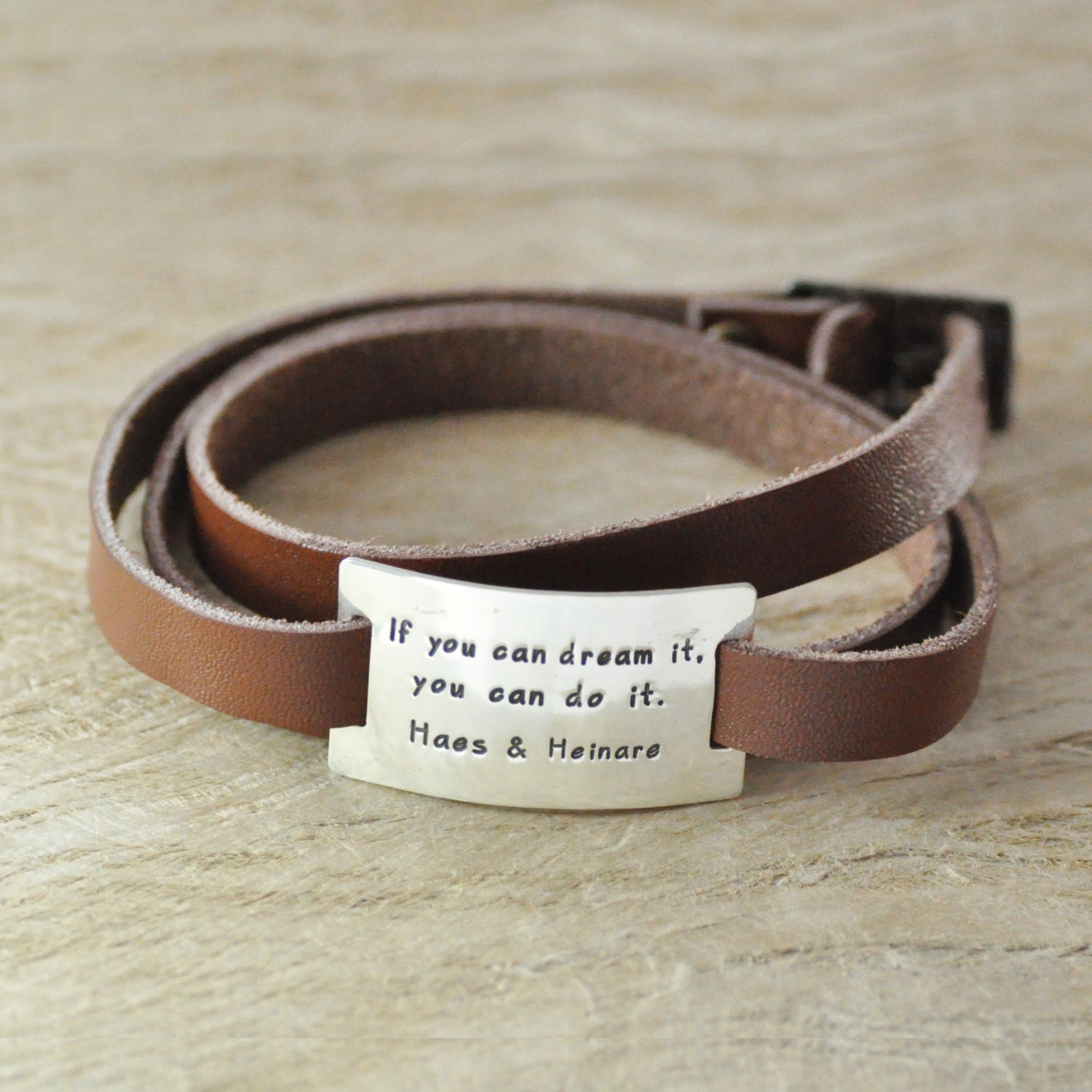 Custom message braceletstack leather chainsterling silver Etsy
