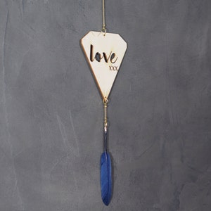 Suspension Love wood pen and metal blue night laser pattern diamond cut engraved Decoration to suspend image 1