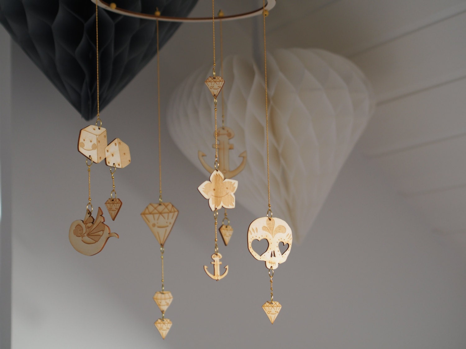 Wood And Metal Mobile Tatou Sage Rock And Cute Etsy