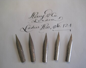 Lot of 5 Perry & Co., London, Ladies No, 124, medium, Dip Pen Nib, Spencerian, Flex Calligraphy