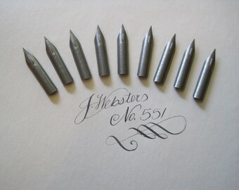 Webster's New Amalgam, Warranted Non Corrosive Dip Pen Nibs 551, Lot of  9, fine with flex, for Calligraphy or Spencerian writing