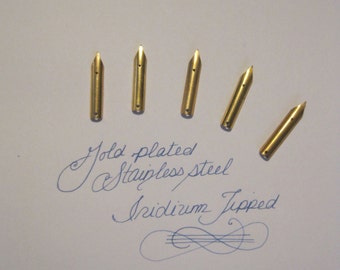 Lot of 5 Fountain Pen Nibs Gold Plated Steel with Iridium Tip