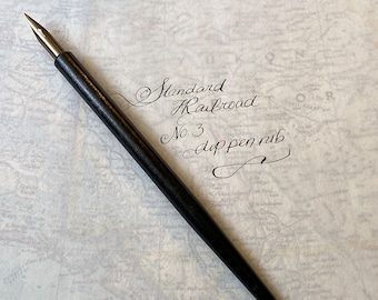 Standard Railroad Dip Pen Nib in a Black Wood Dip Pen Holder - Vintage