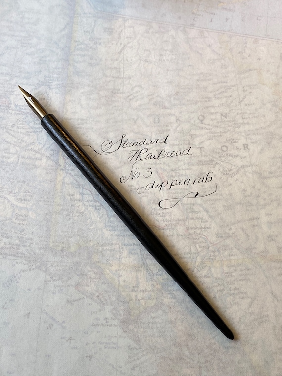 Standard Railroad Dip Pen Nib in a Black Wood Dip Pen Holder - Vintage