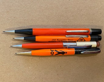 Lot of 4 Orange Mechanical Pencils, vintage, working