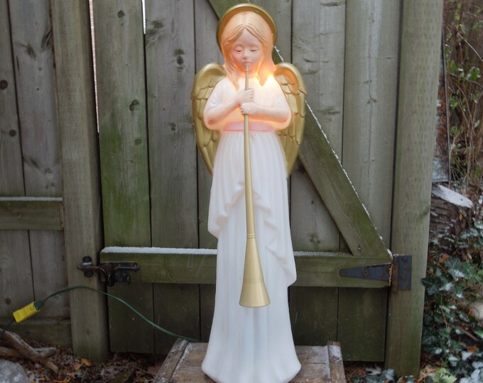 Vintage Christmas Angel Blow Mold, Angel With Trumpet Blow Mold, Light