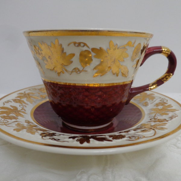 Antique Susie Cooper Tea Cup and Saucer Set Maroon Red and - Etsy Canada