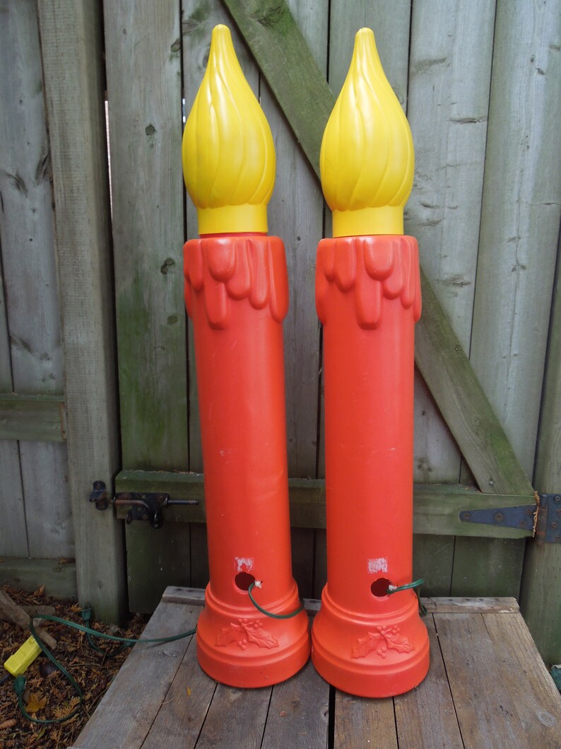 Pair of Vintage Christmas Large Blow Mold Candles, Light up Lawn