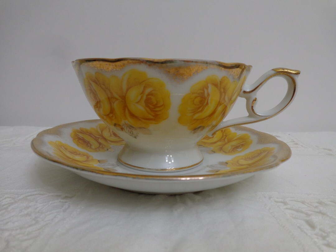 Vintage Castle China Tea Cup and Saucer, Hand Painted China Teacup and