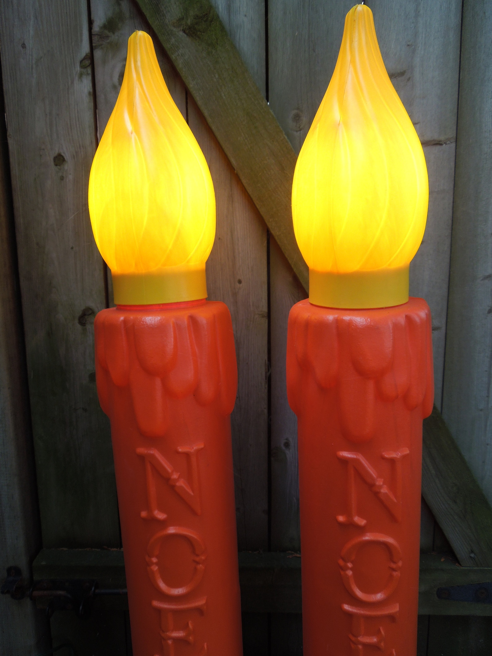 Pair of Vintage Christmas Large Blow Mold Candles, Light up Lawn